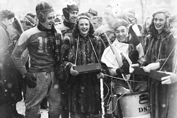 Photo of engineering students after the Ye Grande Old Chariot Race in 1948