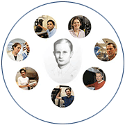 Composite image of alumnus Erwin Edward Hart and seven professors